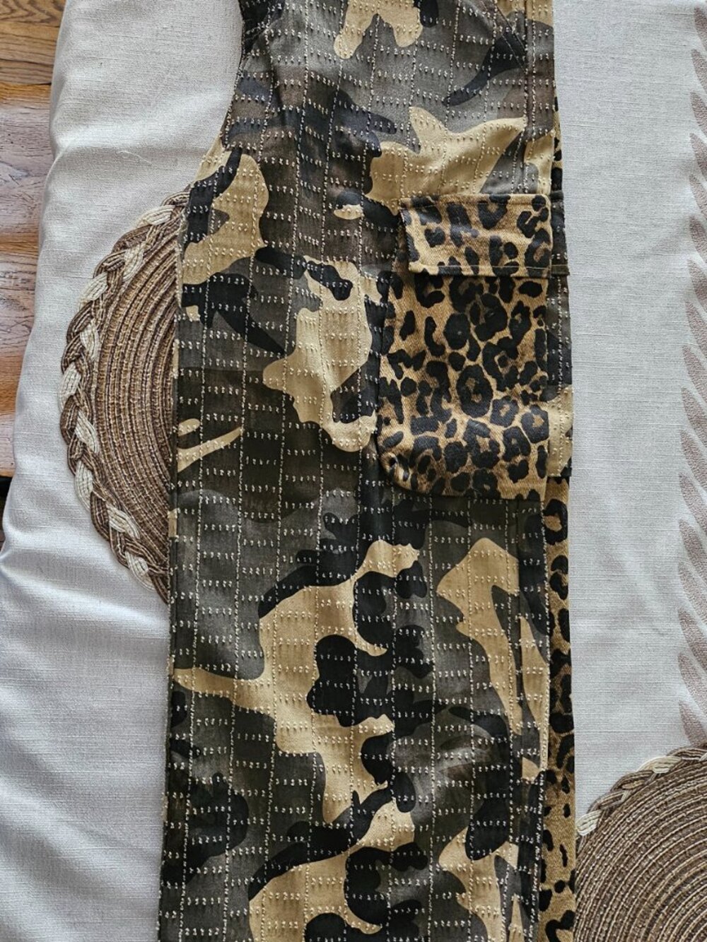 La'Ros Mixed Print Split Leg Cargo Pants - Camo/Leopard - Picture 2 of 3